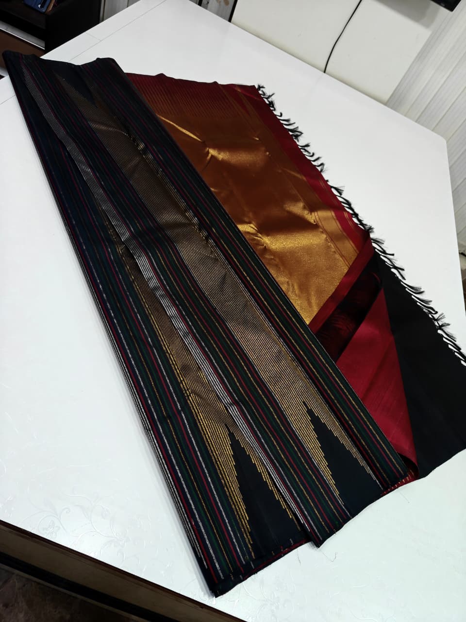 Metallic Gold & Black Geometric Handloom Saree